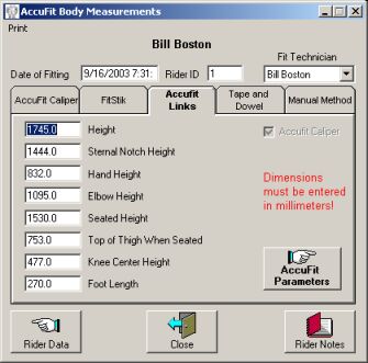 Accufit Measurements